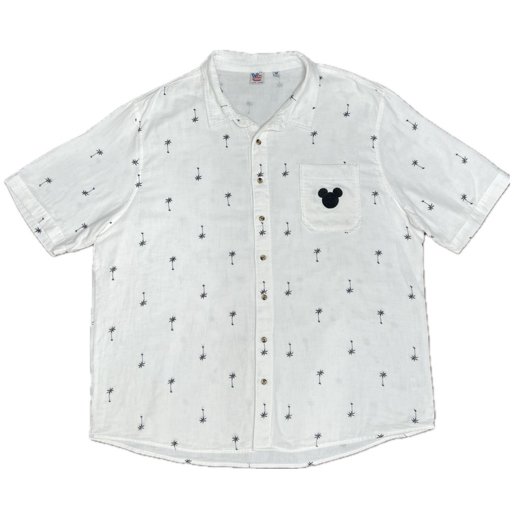 Disney Tropical Shirt Mickey Mouse Palms Button Up Off White Black XXL Junk Food